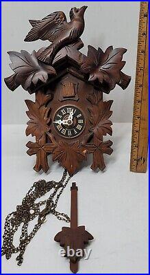 2 Vtg Antique German Carved Wood Cookoo Wall Clock Lot Set Wooden West Germany