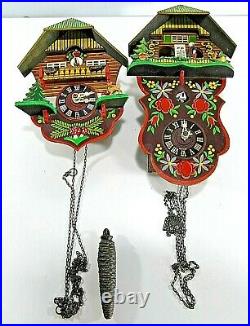2x Vintage German Wooden Cuckoo Clock Job Lot Weather House Handcrafted H53