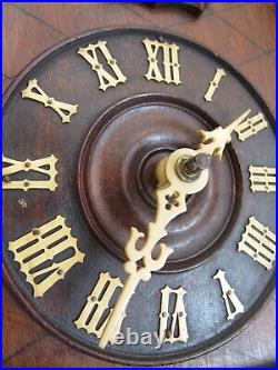 ANTIQUE cuckoo clock AMERICAN CUCKOO CLOCK CO. Carved wood inlay LARGE & WORKS