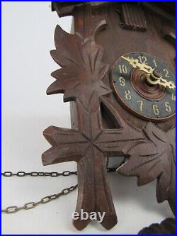 ANTIQUE vintage cuckoo clock GERMANY Black Forest weights OLD GLASS EYE