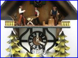 Animated German Black Forest Musical Wood Chopper Saw MILL Chalet Cuckoo Clock