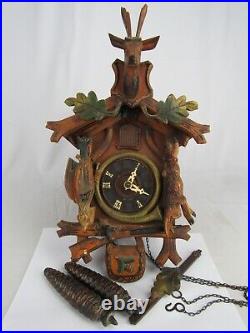 Antique 1930's hunter cuckoo clock GERMANY old weights Black Forest GM ANGEM