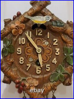 Antique 1934 Lux Animated Bluebird with Six Logs Cuckoo Pendulette Wall Clock