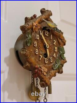 Antique 1934 Lux Animated Bluebird with Six Logs Cuckoo Pendulette Wall Clock