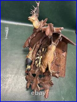 Antique Black Forest Cuckoo Clock Hand-Carved Deer, Rabbit, Pheasant