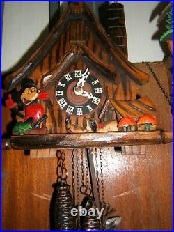 Antique Blackforest Hand carved mickey mouse cuckoo/two Weight clock