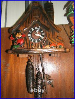 Antique Blackforest Hand carved mickey mouse cuckoo/two Weight clock