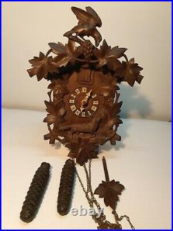 Antique Carved Black Forest German 8 day Cuckoo Clock Fox and Bird