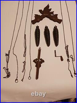 Antique German Black Forest Cuckoo Clock Parts 330 grams/ Pendulum, topper, Key