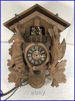 Antique German Walzer Cuckoo Clock Bird/Rabbit/Revolving For Parts/Repair Wood