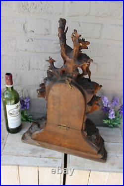 Antique Swiss XL black forest wood carved deer animal hunt cabin clock