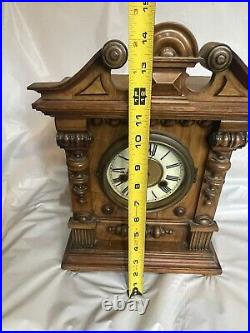 Antique Victorian German JUNGHANS 14 DAY Mantle Cabinet Clock RUNNING