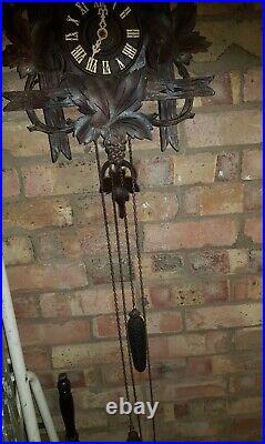 Antique Victorian large black Forrest cuckoo clock fully working 23 high 13
