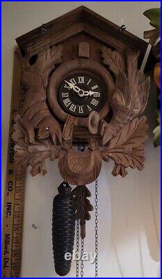 Antique W. German Carved Deer Hunter Mechanical Cuckoo Clock Untested