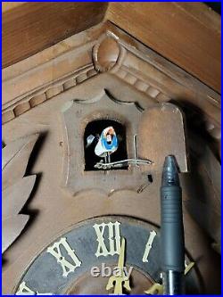 Antique Wooden Cuckoo Clock with Carved Rabbit & Bird