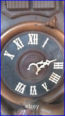 Antique Working German Black Forest Deer Hunter Double Door Cuckoo Clock