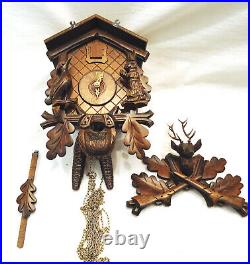 Anton Schneider Black Forest Hand Carved Hunting Theme Cuckoo Clock Germany