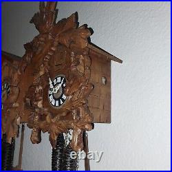 August Schwer Cuckoo Clock with Squirrels, Bird & Five Leaves Made in Germany