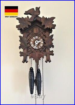 Authentic Black Forest Cuckoo Clock West Germany Dark Wood, Beautiful, Running