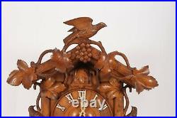 Beautiful Antique Bird & Vine Design Wood Plate Mantel Cuckoo Clock By Ketterer