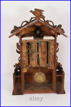 Beautiful Antique Bird & Vine Design Wood Plate Mantel Cuckoo Clock By Ketterer