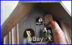 Beautiful Vintage Musical Swiss made Chalet Cuckoo Clock Animated dancers Switze