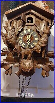 Black Forest Cuckoo Clock German Hunter Carved Wall Vtg Repair Working Or Parts