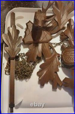 Black Forest Cuckoo Clock German Hunter Carved Wall Vtg Repair Working Or Parts