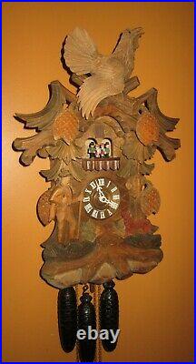 Black Forest Deep Carved Musical Animated Spinning Dancers Cuckoo Clock 8-day