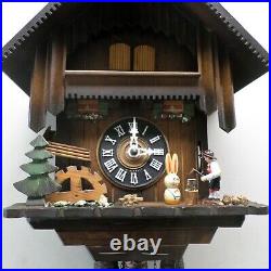 Black Forest Musical Animated Wood Chopper & Water Wheel Chalet Cuckoo Clock