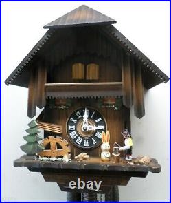 Black Forest Musical Animated Wood Chopper & Water Wheel Chalet Cuckoo Clock