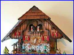 Black Forest Musical Mechanical Cuckoo Clock With Dancers Music Band& Waterwheel