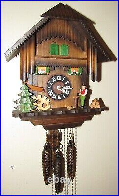 Black Forest Swiss Musical Animated Woodchopper Chopping Wood Cuckoo Clock