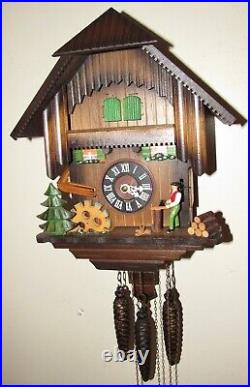 Black Forest Swiss Musical Animated Woodchopper Chopping Wood Cuckoo Clock