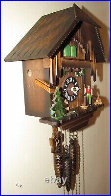 Black Forest Swiss Musical Animated Woodchopper Chopping Wood Cuckoo Clock