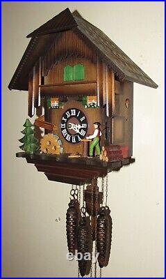 Black Forest Swiss Musical Animated Woodchopper Chopping Wood Cuckoo Clock