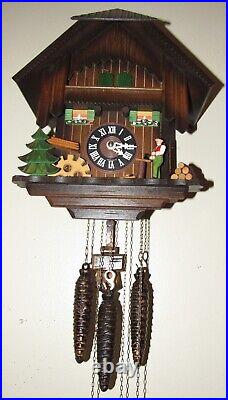 Black Forest Swiss Musical Animated Woodchopper Chopping Wood Cuckoo Clock