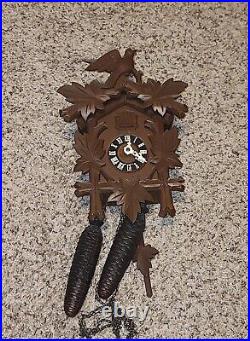 Black Forest Wood Carved Cuckoo Clock Bird In Flight Vintage German WORKING