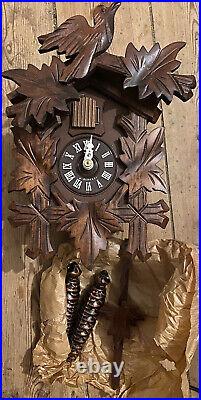Boxed Vintage Antique German Black Forest Wood Cuckoo Clock New Helmet Kammerer