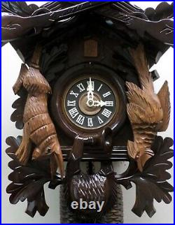 Breathtaking German Black Forest 8 Day Hunter Deer Head Carved Cuckoo Clock