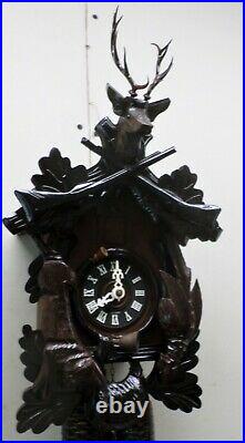 Breathtaking German Black Forest Deeply Carved Working 8 Day Hunter Cuckoo Clock