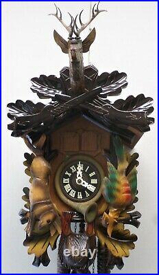 Breathtaking German Black Forest Hunter Deer Head Swiss Music Wood Cuckoo Clock