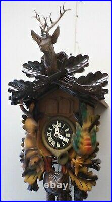 Breathtaking German Black Forest Hunter Deer Head Swiss Music Wood Cuckoo Clock