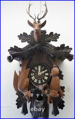 Breathtaking German Black Forest Large Hunter Deer 8 Day Carved Cuckoo Clock