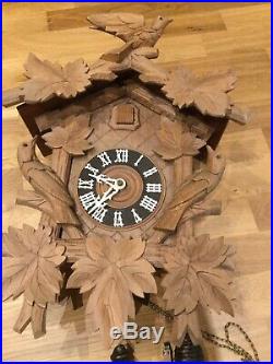 Cuckoo Clock Antique Black Forest, 7 Leaves, 3 Birds Family Heirloom For Charity