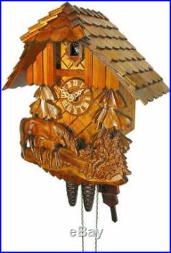 Cuckoo Clock Authentic Black Forest House Relif, Horse & Child August Schwer New