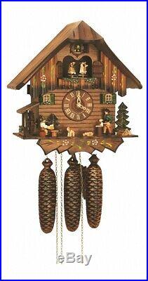Cuckoo Clock Black Forest house with moving beer drinkers. SC 8TMT 5407/10 NEW