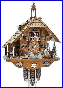 Cuckoo Clock Black Forest house with moving moving wood chopp. KA 3769/8 EX NEW