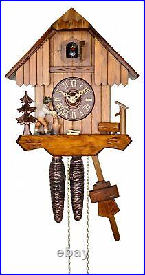 Cuckoo Clock Black Forest house with moving wood chopper 1.0211.01. C NEW