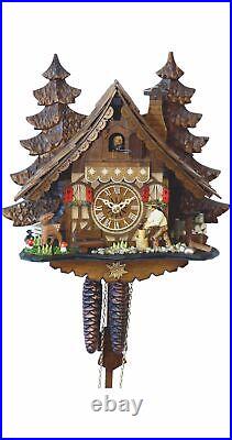 Cuckoo Clock Black Forest house with moving wood chopper EN 4091 NEW